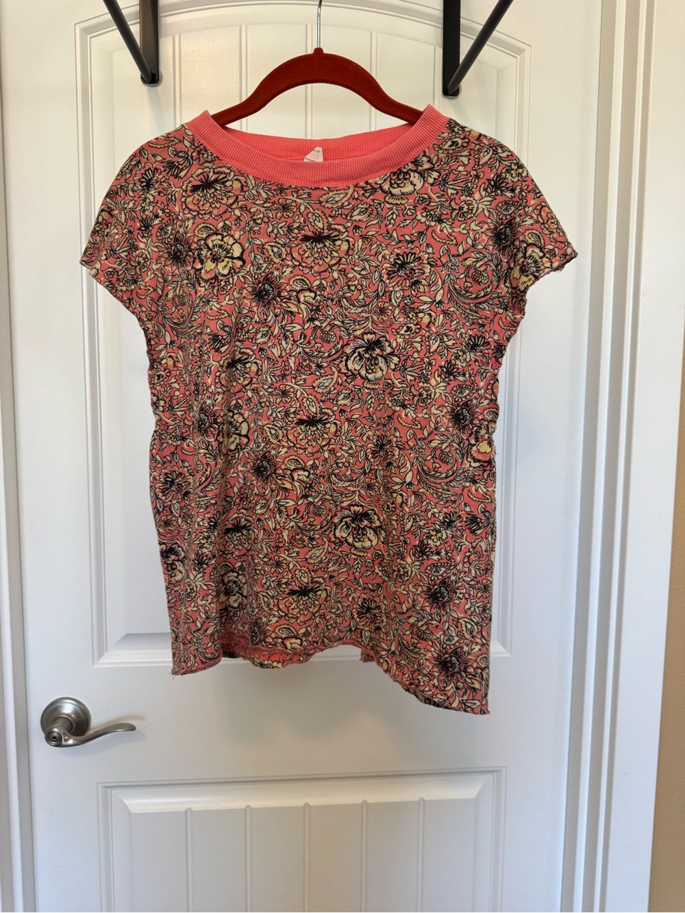 FP Movement by Free People Coral Pink Floral Short Sleeve Tee